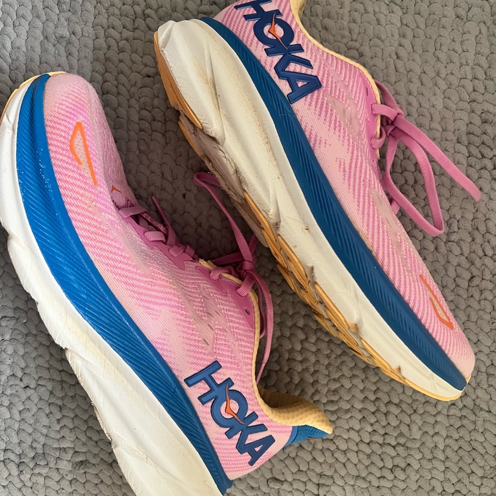 Hoka Pink and Blue Running Shoes